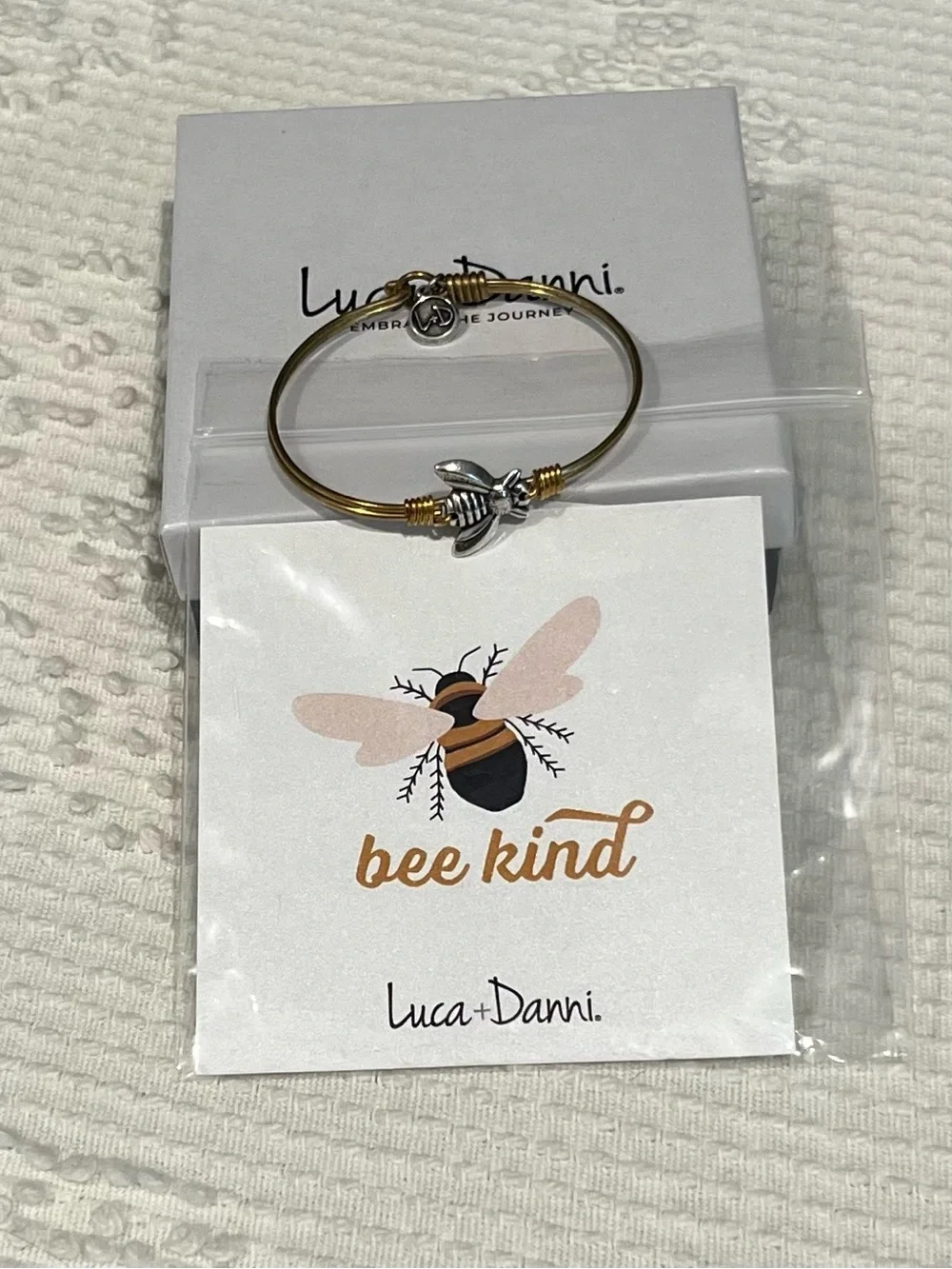 Luca + Danni Bee Kind Bangle Bracelet, Petite, LNWB, Brass and Silvertone